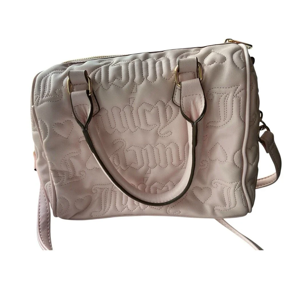 Juicy Couture Fame Satchel Pink Quilted Heart Charm Bag Y2K McBling Pop Coquette